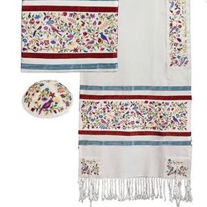 Yair Emanuel Prayer Shawl, Yarmulke and matching bag, handmade in Israel